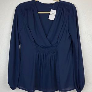 Halogen From Nordstrom Long Sleeve Blouse Navy